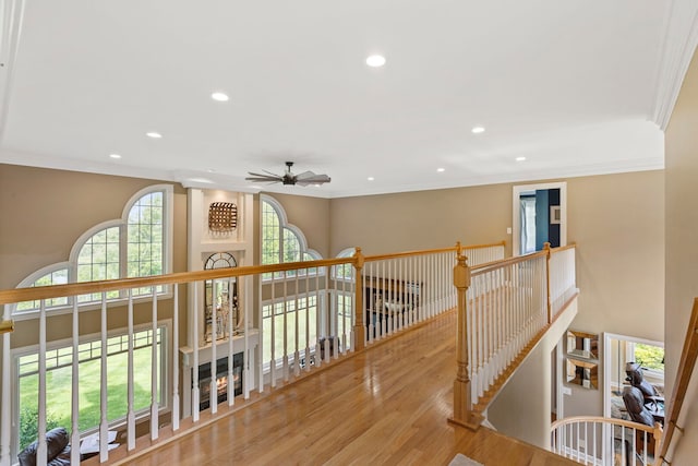 20142 N Deer Chase Ct, Deer Park, IL 60010 - hallway featuring an upstairs landing, recessed lighting, wood finished floors, and crown molding
