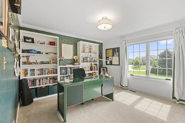 20142 N Deer Chase Ct, Deer Park, IL 60010 - home office with ornamental molding, light colored carpet, and baseboards