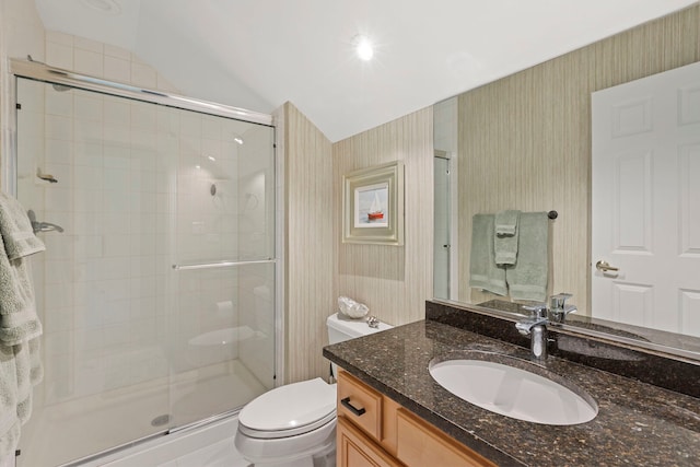 20142 N Deer Chase Ct, Deer Park, IL 60010 - full bathroom with toilet, vanity, a stall shower, and wallpapered walls