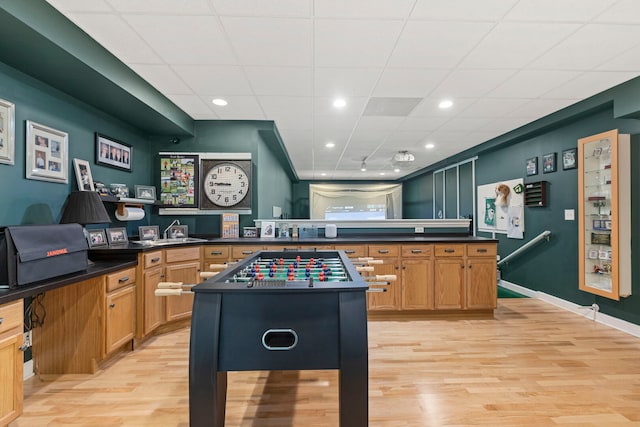 20142 N Deer Chase Ct, Deer Park, IL 60010 - rec room featuring light wood-style flooring, a paneled ceiling, a sink, and recessed lighting
