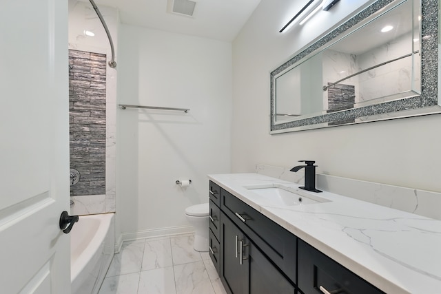 3026 Jackson Dr, Arlington Heights, IL 60004 - bathroom with marble finish flooring, vanity, toilet, baseboards, and tub / shower combination