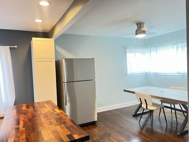 1474 Forest Ave, Calumet City, IL 60409 - dining room with dark wood-style floors, baseboards, a ceiling fan, and recessed lighting
