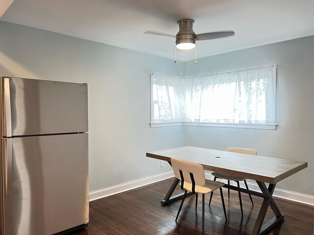 1474 Forest Ave, Calumet City, IL 60409 - dining area with dark wood finished floors, baseboards, and a ceiling fan