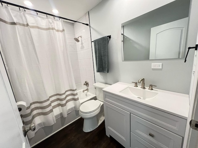 1474 Forest Ave, Calumet City, IL 60409 - bathroom featuring toilet, vanity, shower / bath combo with shower curtain, and wood finished floors