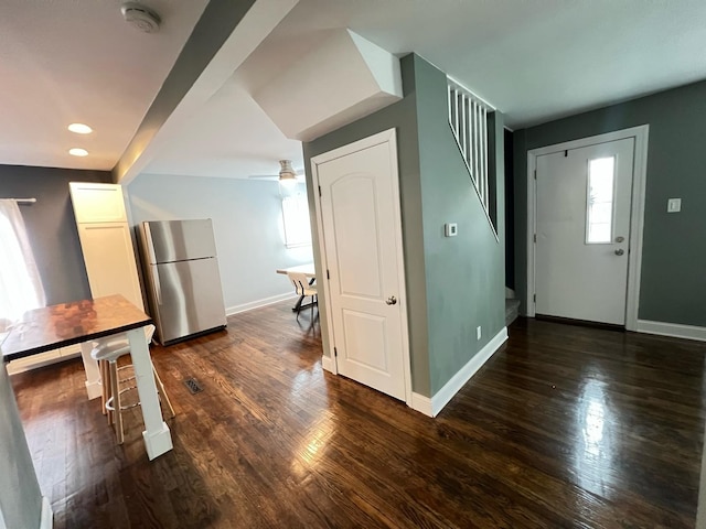 1474 Forest Ave, Calumet City, IL 60409 - entrance foyer featuring baseboards, dark wood finished floors, a ceiling fan, and recessed lighting