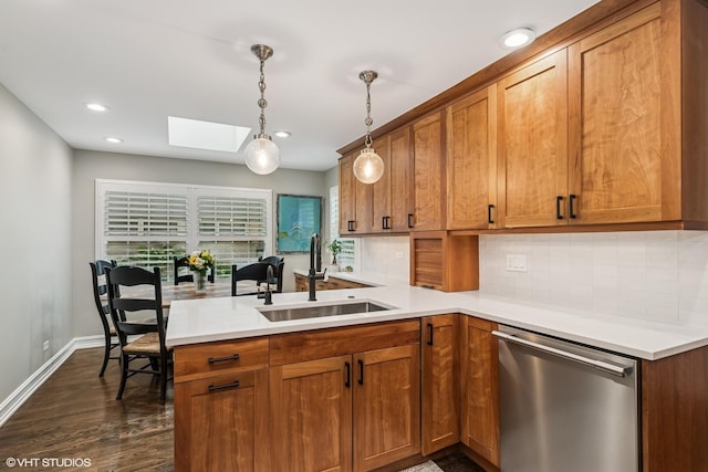 506 Westgate Rd, Deerfield, IL 60015 - kitchen with dishwasher, a sink, brown cabinets, decorative backsplash, and recessed lighting