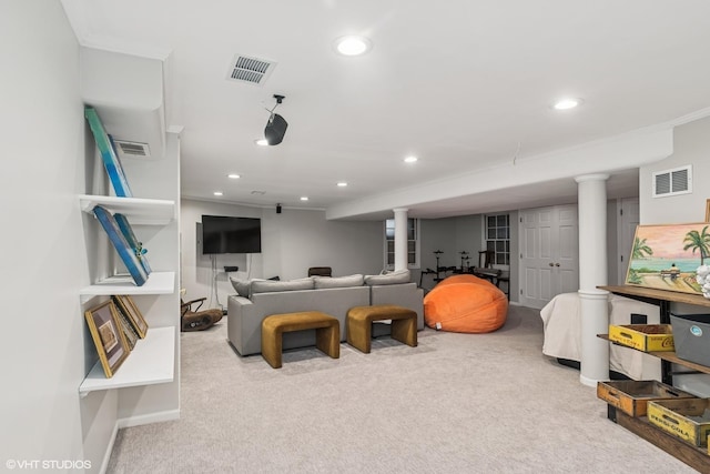 506 Westgate Rd, Deerfield, IL 60015 - carpeted living area with crown molding and recessed lighting