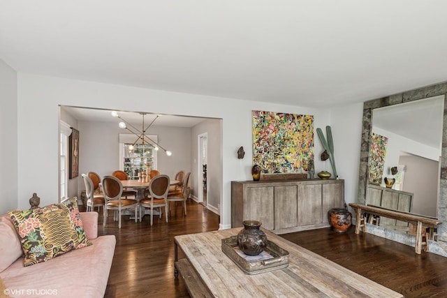 506 Westgate Rd, Deerfield, IL 60015 - living area with wood finished floors, a chandelier, and baseboards