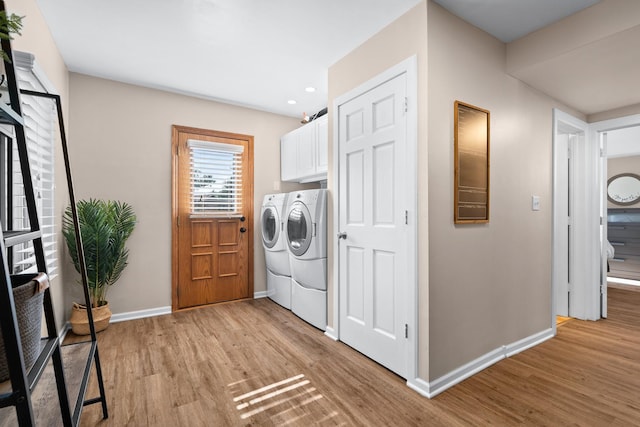 3050 Charles St, Melrose Park, IL 60164 - washroom featuring washer and dryer, cabinet space, light wood-type flooring, and recessed lighting