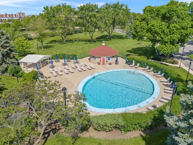 40 N Tower Rd Unit 14B, Oak Brook, IL 60523 - community pool with a gazebo, a patio area, and view of scattered trees