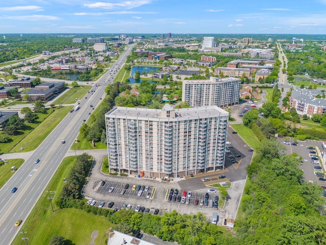 40 N Tower Rd Unit 14B, Oak Brook, IL 60523 - aerial view of property and surrounding area featuring a highway, a large body of water, and nearby urban area