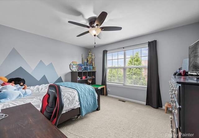 679 Slate Run, Elgin, IL 60124 - bedroom with light colored carpet, baseboards, and ceiling fan
