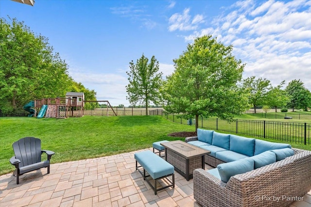 679 Slate Run, Elgin, IL 60124 - view of patio featuring outdoor lounge area and a playground