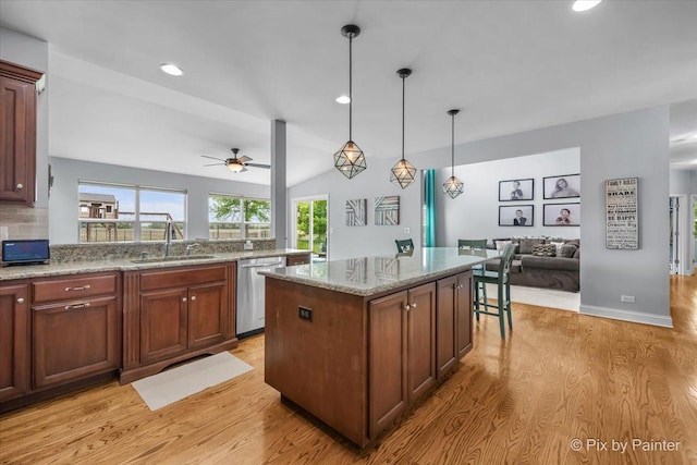 679 Slate Run, Elgin, IL 60124 - kitchen with a sink, open floor plan, stainless steel dishwasher, light wood-style flooring, and recessed lighting