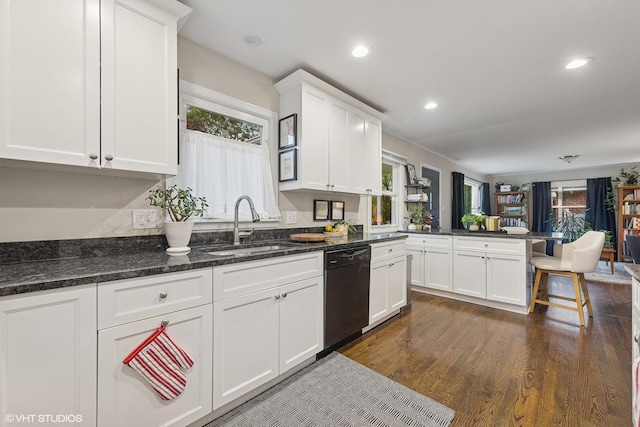 349 N Garfield St, Lombard, IL 60148 - kitchen with dishwasher, a sink, dark wood-style floors, white cabinets, and open floor plan