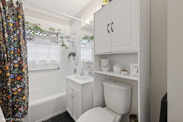 349 N Garfield St, Lombard, IL 60148 - bathroom featuring vanity, crown molding, shower / tub combo, and toilet