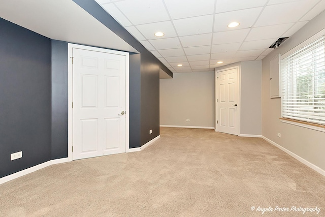 2704 Kendall Xing Unit 2704, Johnsburg, IL 60051 - basement with light colored carpet, baseboards, recessed lighting, and a drop ceiling