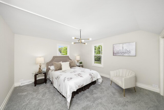 504 Newton Ave, Glen Ellyn, IL 60137 - bedroom with a chandelier, carpet, baseboards, and lofted ceiling