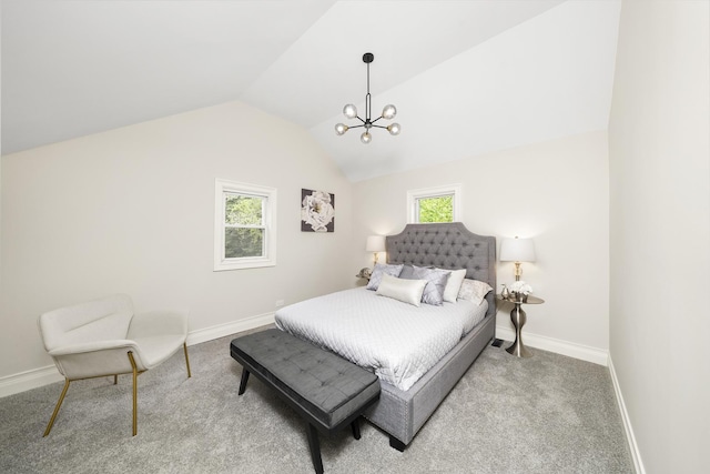 504 Newton Ave, Glen Ellyn, IL 60137 - bedroom with vaulted ceiling, a chandelier, baseboards, and carpet flooring