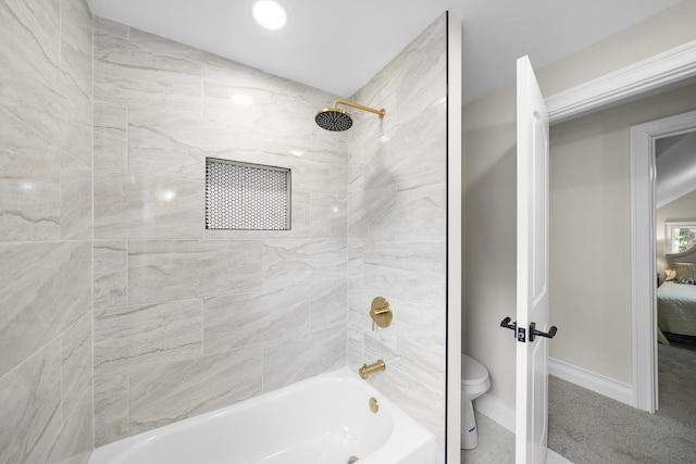 504 Newton Ave, Glen Ellyn, IL 60137 - ensuite bathroom with shower / bath combination, toilet, and baseboards