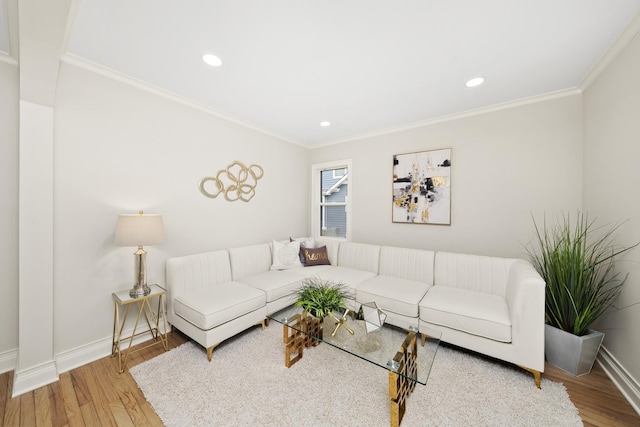 504 Newton Ave, Glen Ellyn, IL 60137 - living room with wood finished floors, ornamental molding, baseboards, and recessed lighting