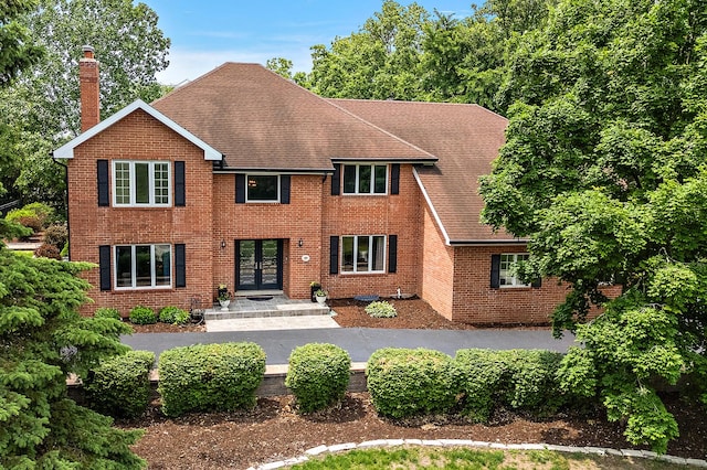 10 Black Walnut Trl, Palos Park, IL 60464 - view of front of property with french doors, a chimney, roof with shingles, and brick siding
