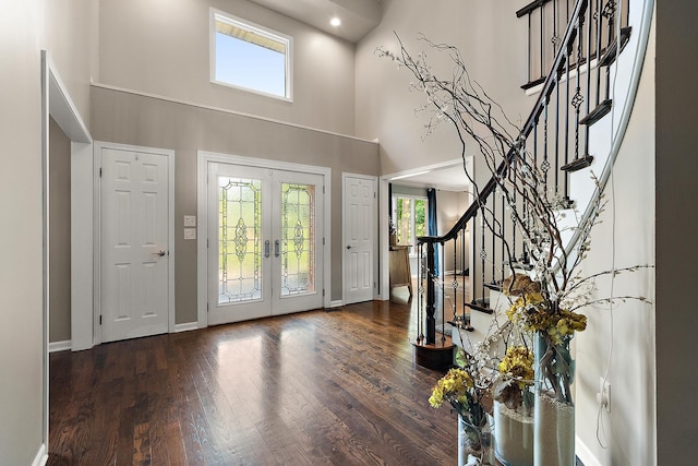10 Black Walnut Trl, Palos Park, IL 60464 - entryway with stairway, a towering ceiling, french doors, wood finished floors, and recessed lighting