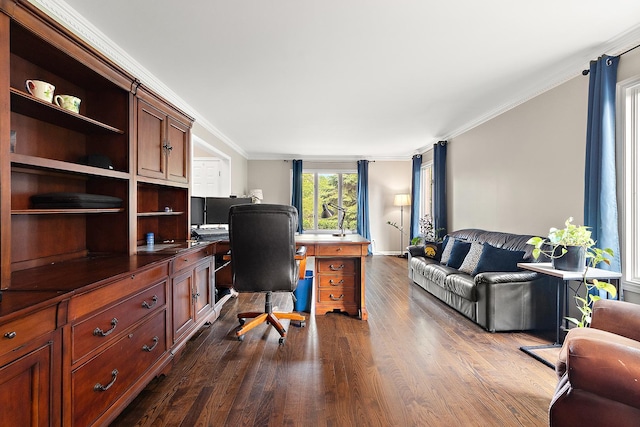10 Black Walnut Trl, Palos Park, IL 60464 - office area featuring dark wood-type flooring and crown molding