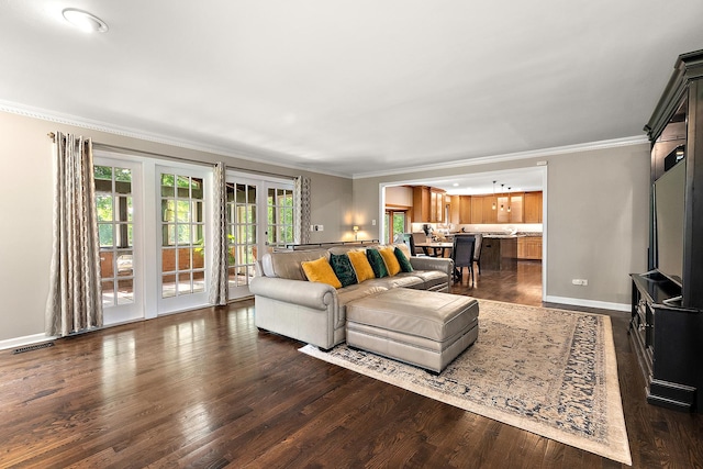 10 Black Walnut Trl, Palos Park, IL 60464 - living area featuring ornamental molding, french doors, and dark wood-style flooring