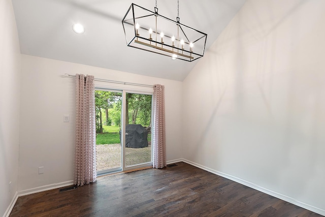 10 Black Walnut Trl, Palos Park, IL 60464 - unfurnished room featuring a chandelier, vaulted ceiling, and dark wood-type flooring