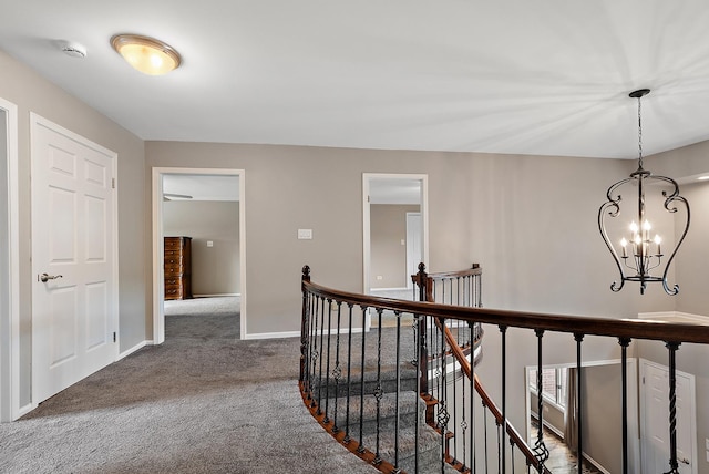 10 Black Walnut Trl, Palos Park, IL 60464 - hallway with an upstairs landing, carpet floors, and a chandelier