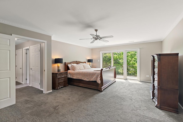 10 Black Walnut Trl, Palos Park, IL 60464 - bedroom with access to outside, carpet floors, ornamental molding, and ceiling fan