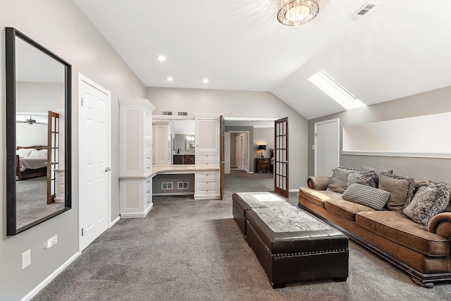 10 Black Walnut Trl, Palos Park, IL 60464 - living room featuring lofted ceiling, carpet, a ceiling fan, recessed lighting, and a skylight