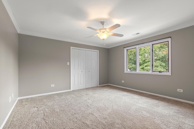 10 Black Walnut Trl, Palos Park, IL 60464 - unfurnished bedroom with carpet flooring, crown molding, a closet, and ceiling fan