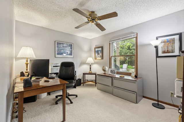1720 Brookhill Ln, Sycamore, IL 60178 - office with light colored carpet, a ceiling fan, a textured ceiling, and baseboards