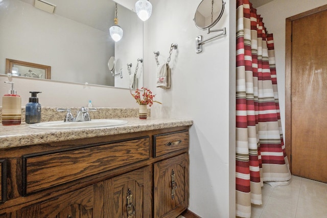 1720 Brookhill Ln, Sycamore, IL 60178 - bathroom with vanity, tile patterned floors, and a shower with shower curtain