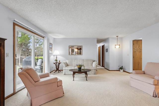 1720 Brookhill Ln, Sycamore, IL 60178 - living room featuring carpet floors, a textured ceiling, and baseboards