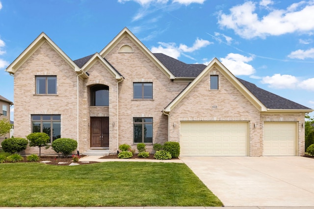4328 Chinaberry Ln, Naperville, IL 60564 - traditional-style house with driveway, a front lawn, brick siding, and roof with shingles