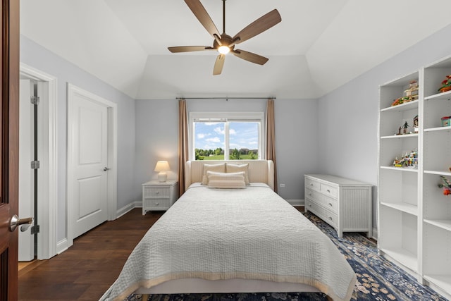 4328 Chinaberry Ln, Naperville, IL 60564 - bedroom featuring lofted ceiling, dark wood-style floors, a ceiling fan, and baseboards