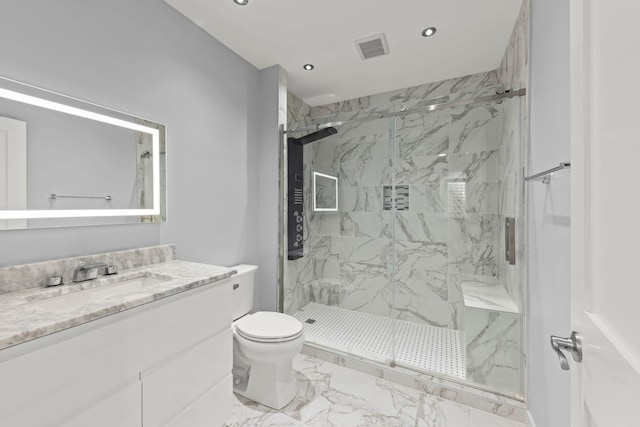 4328 Chinaberry Ln, Naperville, IL 60564 - full bathroom with marble finish flooring, vanity, a marble finish shower, toilet, and recessed lighting