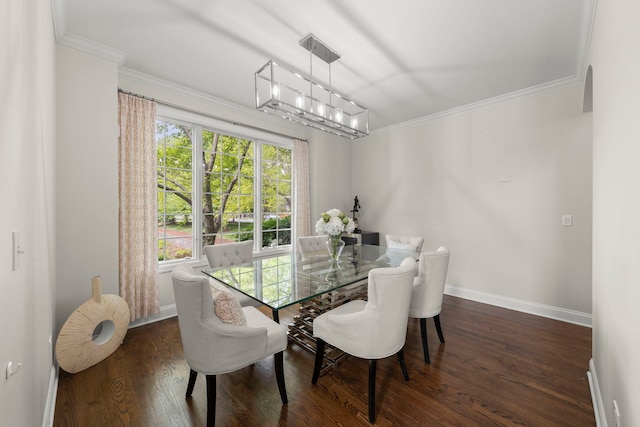 1728 Elyse Ln, Naperville, IL 60565 - dining space with baseboards, dark wood finished floors, a chandelier, and crown molding