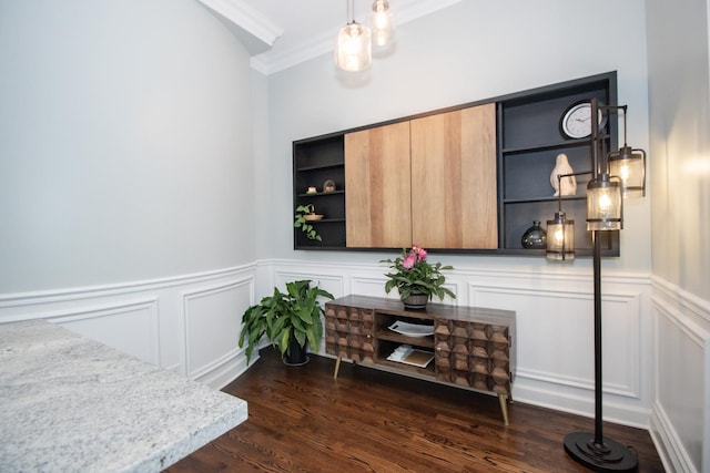 235 S Marion St Unit C, Oak Park, IL 60302 - dining area featuring crown molding, dark wood finished floors, wainscoting, and a decorative wall