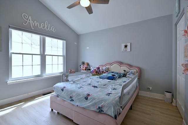 1422 Deer Creek Ln, Lake In The Hills, IL 60156 - bedroom featuring vaulted ceiling, light wood-type flooring, ceiling fan, and baseboards