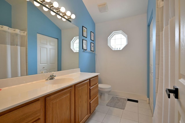 1422 Deer Creek Ln, Lake In The Hills, IL 60156 - bathroom with vanity, toilet, tile patterned floors, curtained shower, and baseboards