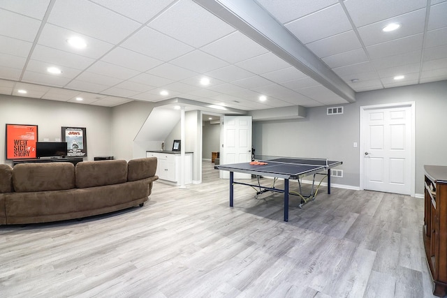 3536 Scottsdale Cir, Naperville, IL 60564 - game room with light wood-type flooring, a paneled ceiling, and recessed lighting