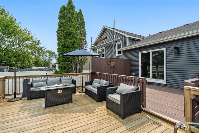 303 Meadows Dr, Sugar Grove, IL 60554 - deck with an outdoor living space with a fire pit