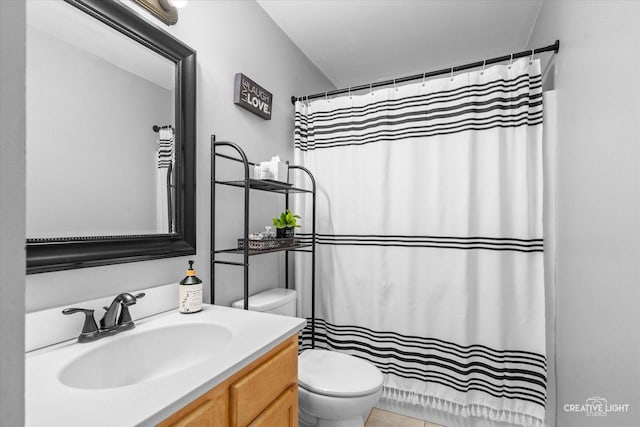 303 Meadows Dr, Sugar Grove, IL 60554 - bathroom with toilet, vanity, a shower with curtain, and tile patterned flooring