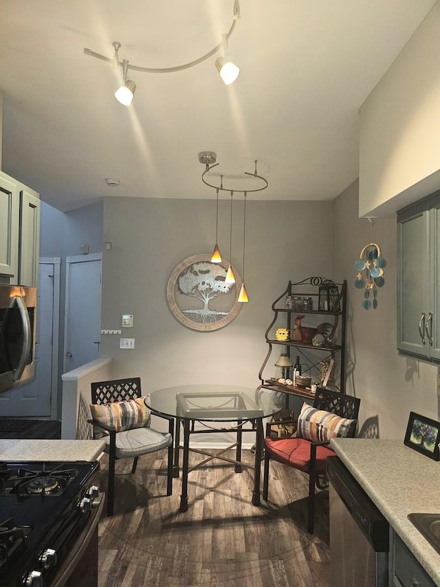 8314 Sierra Woods Ln, Carpentersville, IL 60110 - dining space with dark wood-style flooring and track lighting