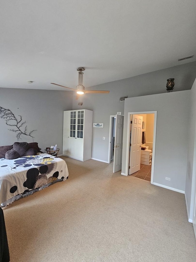 8314 Sierra Woods Ln, Carpentersville, IL 60110 - bedroom with light colored carpet, a ceiling fan, and connected bathroom