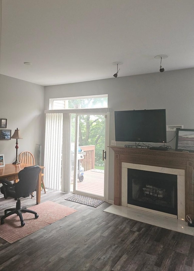 8314 Sierra Woods Ln, Carpentersville, IL 60110 - home office with wood finished floors and a fireplace with flush hearth